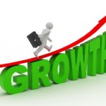 3d man run on word growth. success concept